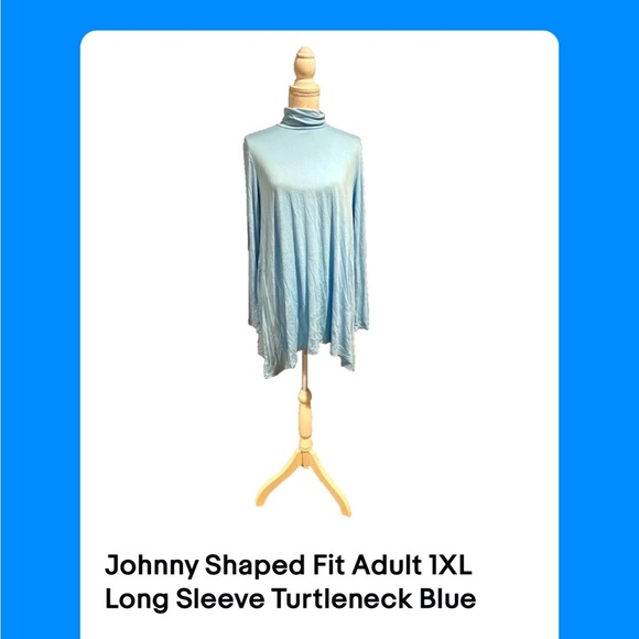 Johnny Shaped Fit Adult 1XL Long Sleeve Turtleneck Blue Shirt - Picture 1 of 3